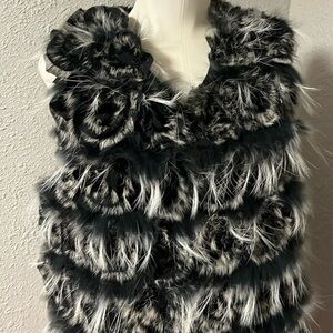 Real fur vest by Adore fur blouse  black and white nwt